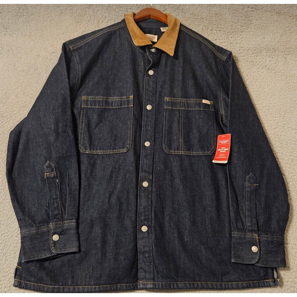 Levi Strauss Signature Mens Utility Shirt Jacket Dark Wash Denim XL Corduroy NWT